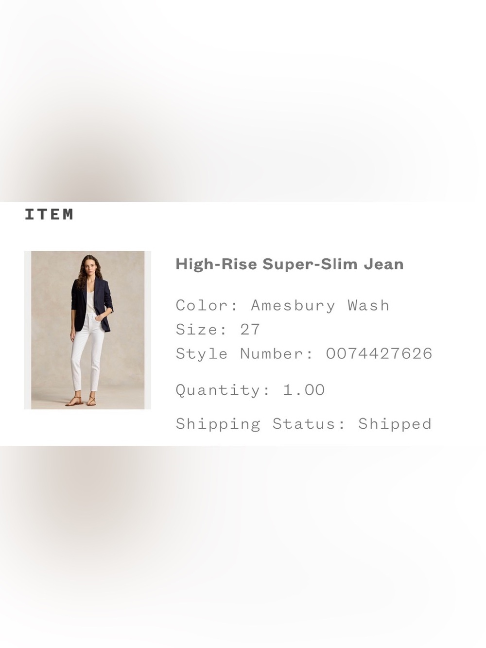 Ralph Lauren White High-Rise Super-Slim Jean Color Amesbury Wash - Picture 7 of 7